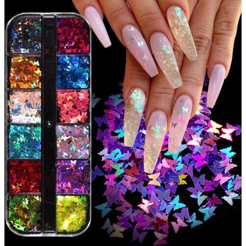 Holographic Nail Glitter Sequin Nail Flakes Sticker DIY Butterfly Dipping Powder for Acrylic Nails Tools Nail Art Decorations