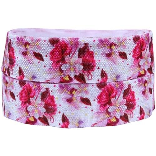 Free shipping 15mm beautiful flower printed fold over elastic, 50 yards per lot spring flower foe for headbands