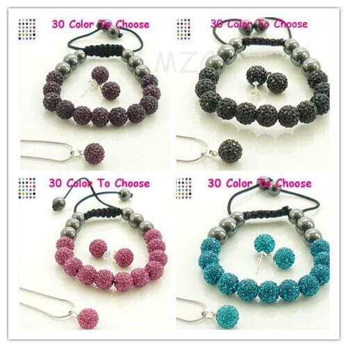 Free Gift+Free Shipping.Mix 10mm Disco Pave Ball Crystal OLO Silver Plated crystal Set Bracelet Stud Earring Necklace Pendant