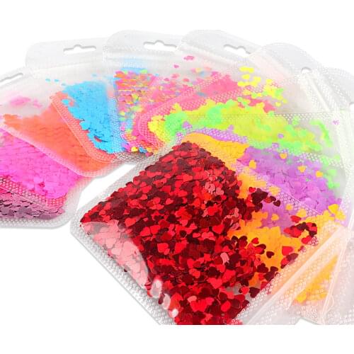 11 Bags Sweet Love Hearts Glitter Flakes Resin Shaker Filler Silicone Mold Fillings Mixed Size Heart Sequin Nail Art Decorations