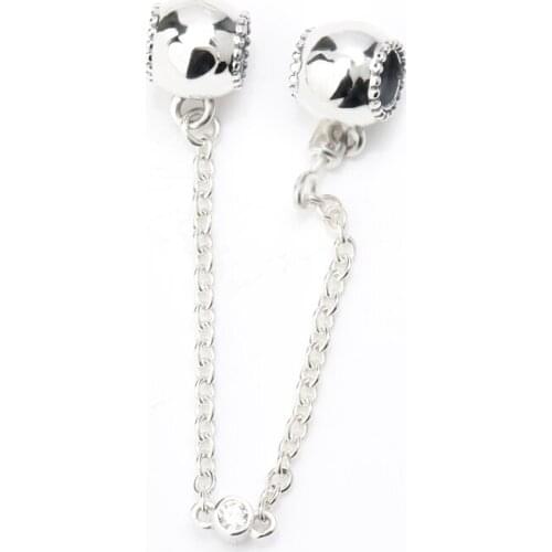 925 Sterling Silver Drum Shape Safety Chain Charm Stopper Bead Fit Europe Original Pandora Charm Bracelet DIY Jewelry