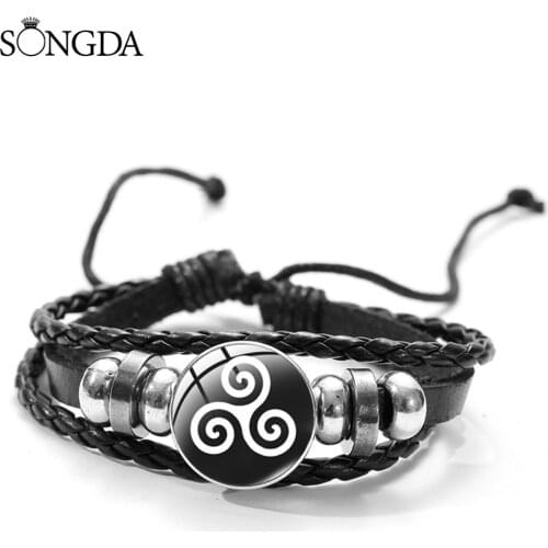 Teen Wolf Triskele Punk Black Leather Bracelet Triskelion Allison Argent Photo Glass Dome Bracelets Jewelry for Men Women Gifts