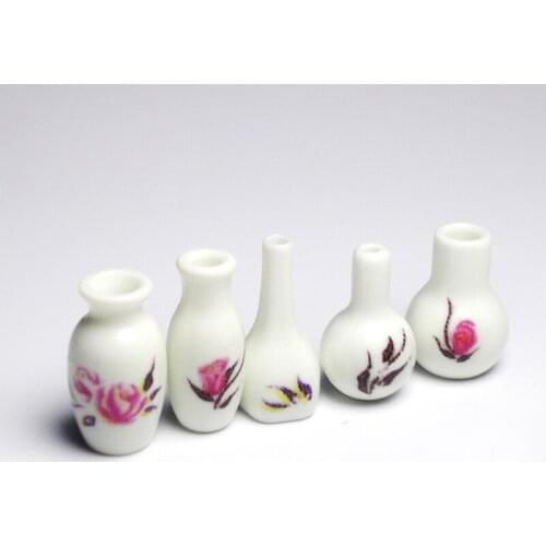 G07-X192 children baby gift Toy 1:12 Dollhouse mini Furniture Miniature rement Doll accessories rose vase 5pcs/set