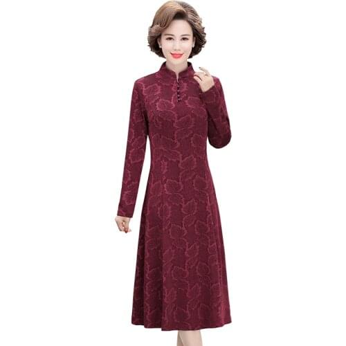 Elegant Lace Midi Cheongsam Dress For Women 2021 Fall Winter Fashion Elegant Female Long Sleeve Retro Turtleneck Party Vestidos