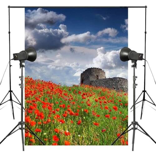 Blue Sky Photography Background Poppies Backdrop Studio Background Prop Wall Clouds Nature Flower Photography Backdrop 5x7ft