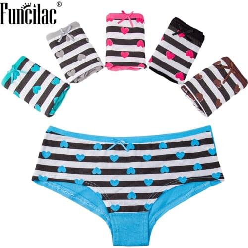 FUNCILAC Sexy Womens Panties Cotton Female Underwear Lingerie Striped Briefs Girls Bow Shorts Intimate Underpants 5 pcs/set