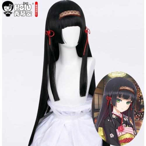 HSIU Anime Bishoujo Mangekyou Renge Cosplay Wig Qi Bangs Black Long Straight Hair Cosplay Fiber synthetic Hair