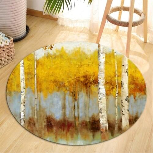 Nordic Yellow Carpet Round Living Room Abstarct Tree Painting Chair Mat Decoration Area Rug Bedroom Coffee Table Rug Bedside Mat