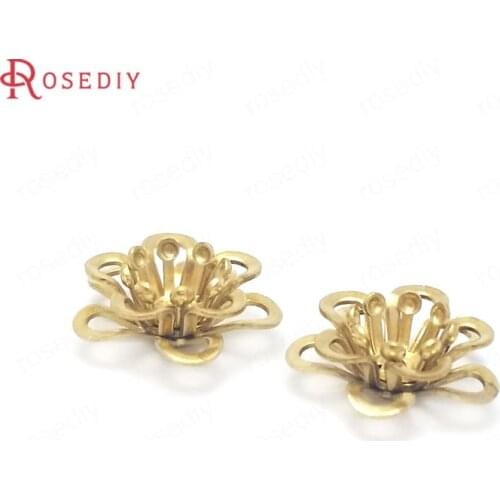 38506)30PCS 12MM Height 5MM Not plated color Brass 3D Multi-layer Flower Jewelry Making Supplies Diy Findings Accessories