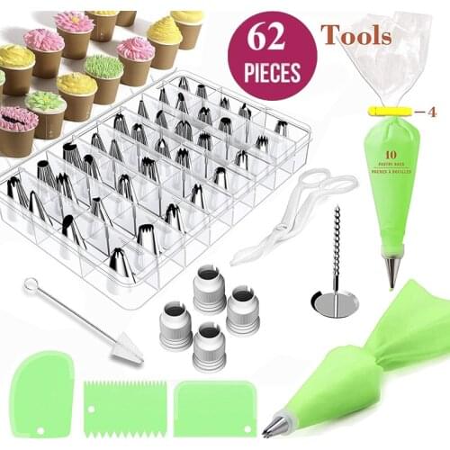 Meibum 62Pcs Cake Decorating Tools Pastry Nozzles Converter Cream Bag Icing Piping Tips Confectionery Dessert Stainless Baking