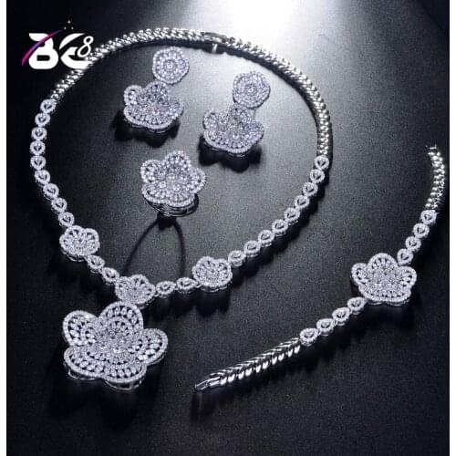 Be 8 Brilliant AAA Cubic Zirconia Wedding Fashion Jewelry Sets Flower Shape Bridal 4 Pcs Earring Necklace Set Bijoux Femme S215
