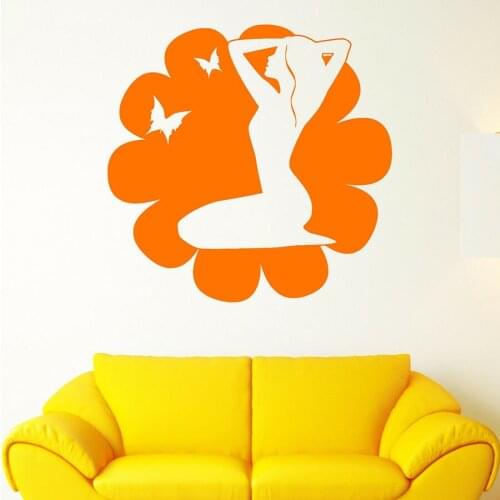 Wall Decal Beautiful Flower Butterfly Girl Yoga Spa Center Interior Decor Vinyl Wall Stickers Window Art Decals Waterproof S1040