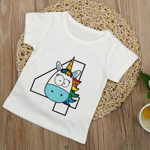 New T-Shirts For Boys Child Unicorn Birthday Number Graphic Unisex Shirt Girls Clothes Baby Tops T Shirts Korean Fashion Kawaii