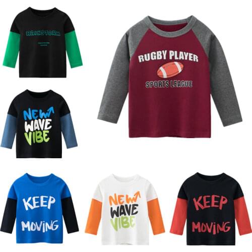 2021 Boys T-shirts Fashion Cartoon Letter Tee Girls Long Sleeve Tops Autumn Winter Kids Cotton Sweatshirt Children Sport Shirts