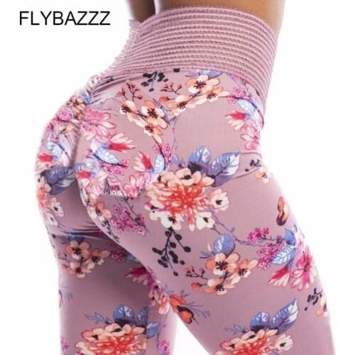 New Sexy Floral Print Fitness Athletic Leggings Women Flexible Seamless Jogger Sport Tights Widen Waistband Workout Sport Pants