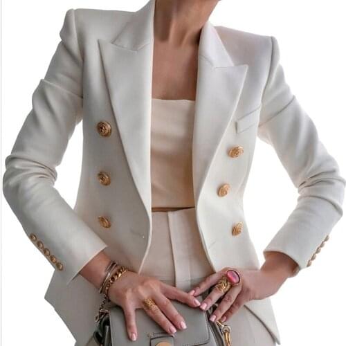 Fashion Women Blazer Coat Solid Double Breasted Office Lady Elegant Blazers and Jackets Long Sleeve Notched Female Jacket Coat