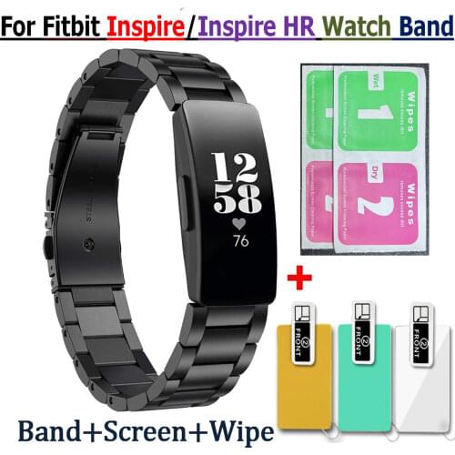 2 In1 for Fitbit Inspire HR/Inspire Band Stainless Steel Wristband Inspire Strap Wrist + Screen film for Fitbit Inspire Bracelet