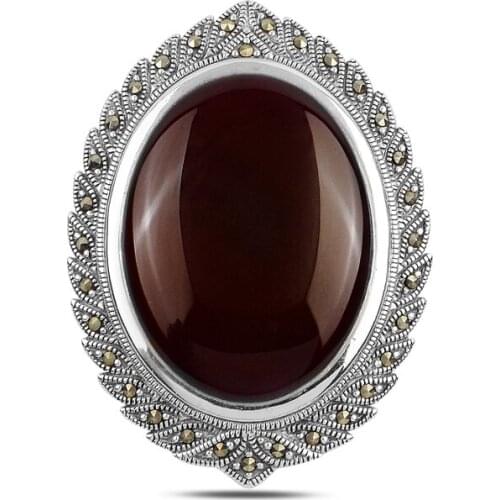 Silver 925 Sterling Natural Stone & Marcasite Brooch & Pendant