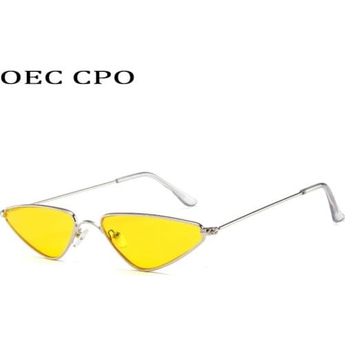 OEC CPO Vintage Cat eye Sunglasses Men Women Brand Unique Triangle Sun Glasses Female Yellow Metal Eyeglasses UV400 O897