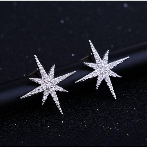 Trendy Anise Star Crystal Stud Earrings Needles Cubic Zircon Stud Earrings Wedding Party Women Jewelry