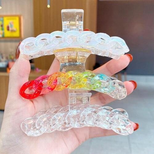 Hot Sell Ins Fashion Gradient Transparent Chain Hairpin Shark Clip Simple Catch Clip Summer New Popular Female Hair Accessories