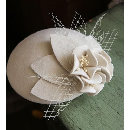 FS Women Fascinator Hat Cocktail White Wool Felt Wedding Party Church Headpiece Fashion Black Formal Flower Pillbox Hats