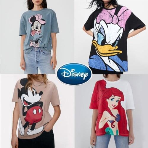 Disney Fashion T-Shirt The Lion King Print Mickey Mouse Tshirt Women Vintage Korea Female Cotton Tee Tops SIMBA Dumbo Tops