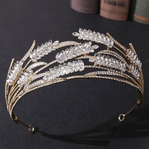 2021 New Crystal Wheat Bride Crown Hairband Luxury Wedding Hair Accessories Fashion Classic Women Bridal Tiara Headband Gold