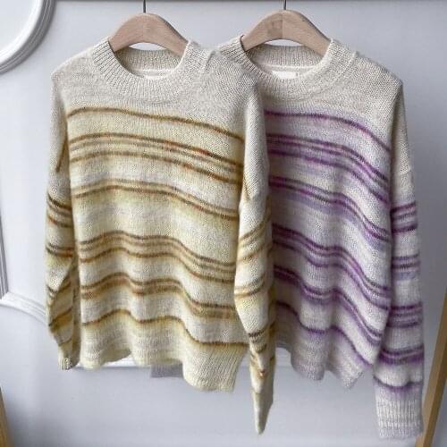 2021 Early Spring Women Thin Knitted Sweater Ladies Stripes Long Sleeve O-Neck Knitwear Jumper Female Pullover Tops Casual