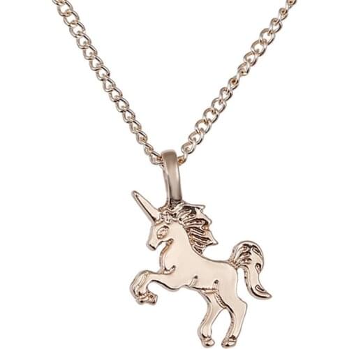 Fashion Trendy Cute Unicorn Horse Pendant Necklace Silver Gold Color Chains Choker Necklace Women Girls Jewelry Gift