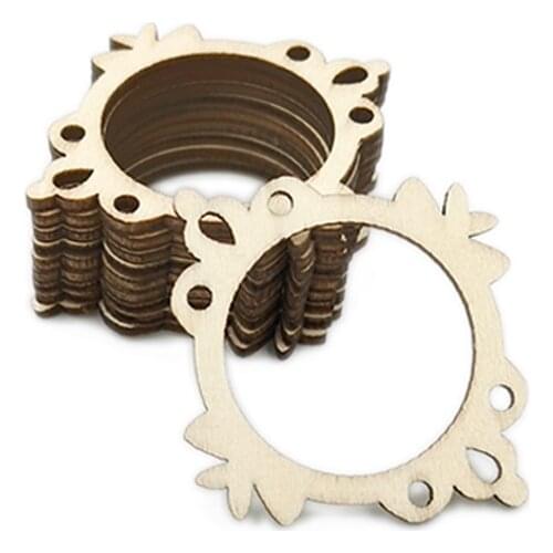 10pcs Unfinished Wood Pieces Hollow Circles Square Cutout Slices for Pyrography, Painting and Wedding Decorations