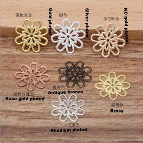 1000pcs Copper plated 18mm flower diy handmade retro jewelry material filigree flower wraps connector flower piece FCN-017
