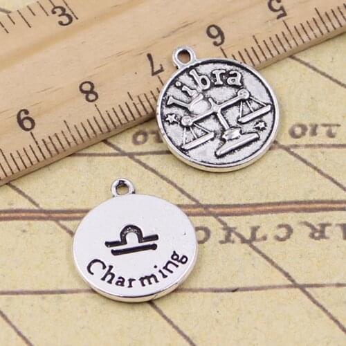 15pcs Charms Zodiac Libra Charming 20x17mm Antique Silver Color Pendants Making DIY Handmade Tibetan Finding Jewelry