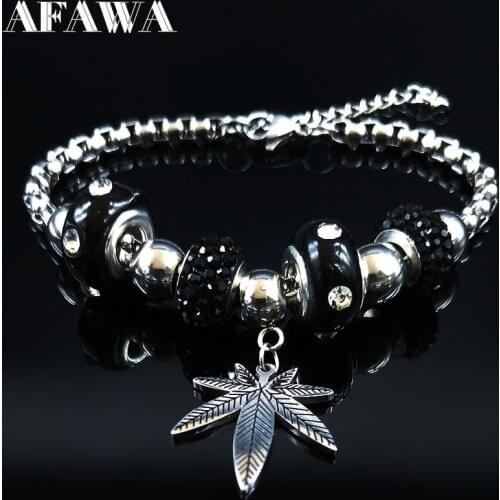 2021 Fashion Maple Leaf Stainless Steel Bracelet Charm for Women Black Chain Bracelet Jewelry pulseras pulseira feminina B18575