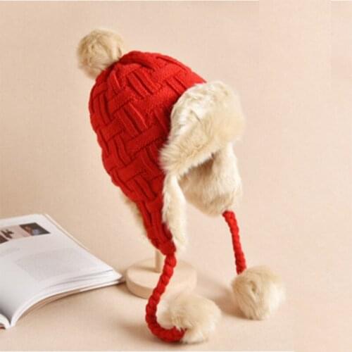 2021 Winter Bomber Hats Fur Earflap Hat Women Winter Warm Thickened Windproof Ear Protection Earmuffs Korean Knitted Wool Hat