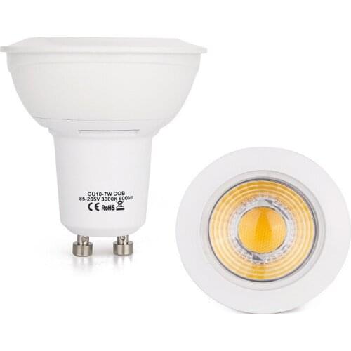 4Pcs GU10 3000K COB LED 7W 630LM Cloth Shop Aluminum Alloy Coated By Plastic Promotion Cheap White Shell Indoor Spot Lighting