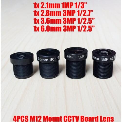 4PCS/Lot Mixed 3MP 2.1mm 2.8mm 3.6mm 6mm CCTV Fixed Iris IR Board Lens M12 MTV Interface Mount for 960P 1080P Analog IP Camera