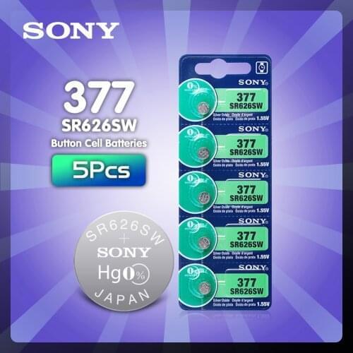 5pc For Sony Original 377 SR626SW SR626 AG4 1.55V Silver Oxide Watch Battery SR626SW 377 177 376 Button Coin Cell MADE IN JAPAN