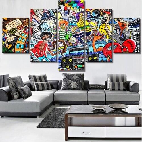 5 Piece Canvas Painting Art Music Vibes Graffiti Abstract Decor Paintings on Canvas Wall Art Modern Home Living Room Decoration