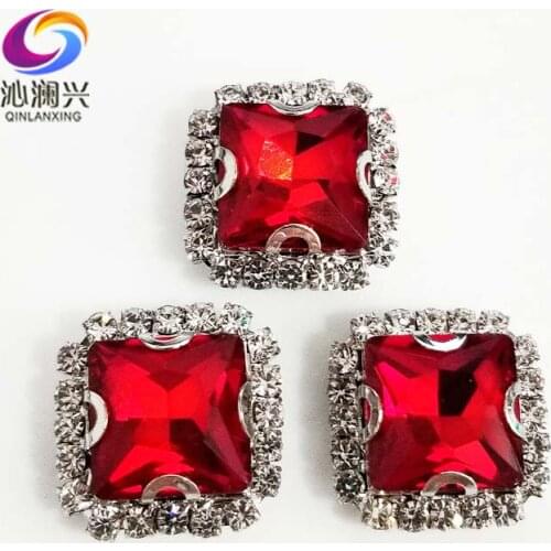 8mm/10mm/12mm/14mm Red square shape high quality Crystal glass buckle, sew on rhinestones for Diy/jewelry accessories SQK07