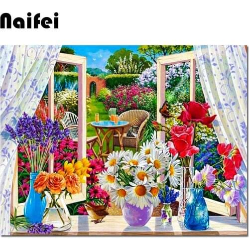 Diamond Painting window style "Flowers on the window“ Paintings Of Rhinestones Mosaic Full Drill Needlework Diamond Embroidery
