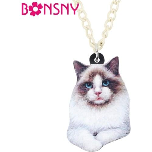 Bonsny Acrylic Elegant Cat Kitten Necklace Pendent Choker Sweet Pets Jewelry For Girls Lady Teen New Festival Charms Party Gifts