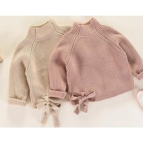 DFXD New Autumn Winter Girls Sweaters 2017 Long Sleeve Soild Cotton Princess Bowknot Pullover Knitwear Kids Party Thick Top 2-7Y