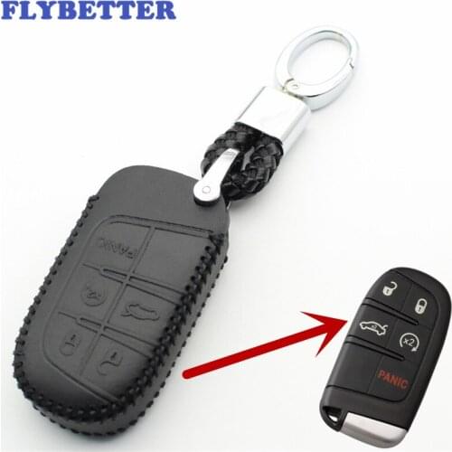 FLYBETTER Genuine Leather 5Button Key Case Cover For Chrysler 300 For Dodge Challenger/Durango/Journey For Jeep Compass L244