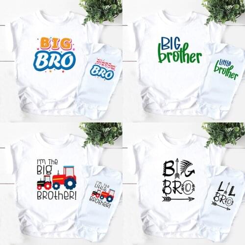 Big Brother Little Brother Tshirt & Baby Rompers Cartoon Dinosaur Truck Car Kids T-shirts Funny Boys Matching Outfits Clothes