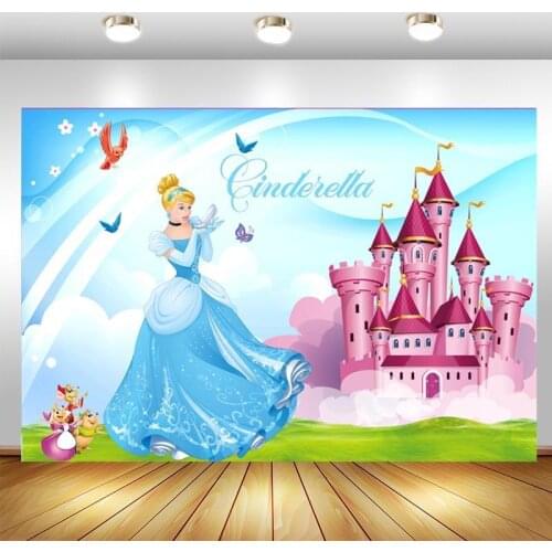 Customized Princess Backdrop Cinderell Castle Girls Birthday Party Photo Background Baby Shower Photocall Prop Decor Banner