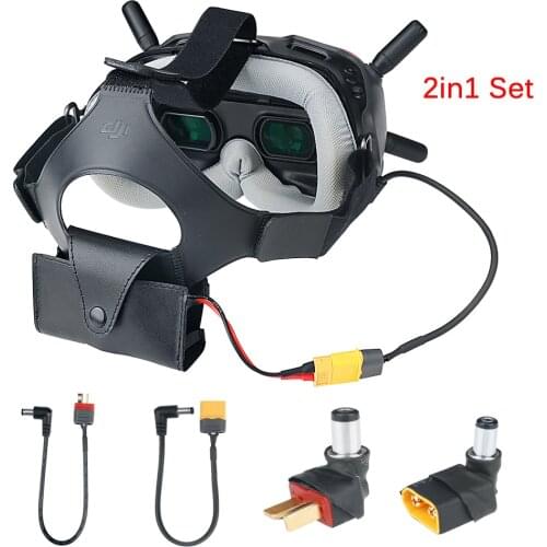 2in1 PU Headband Battery Back Clip Bag Charging Cable Adapter XT60/ T Plug to DC Line Head for DJI FPV Goggles V2 V1 Accessories