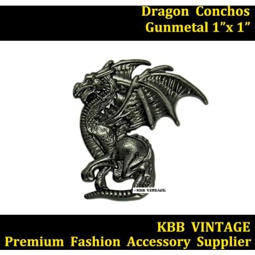 KBD01) 10pc Western Concho Left-Winged Dragon Concho Leathercraft Gunmetal