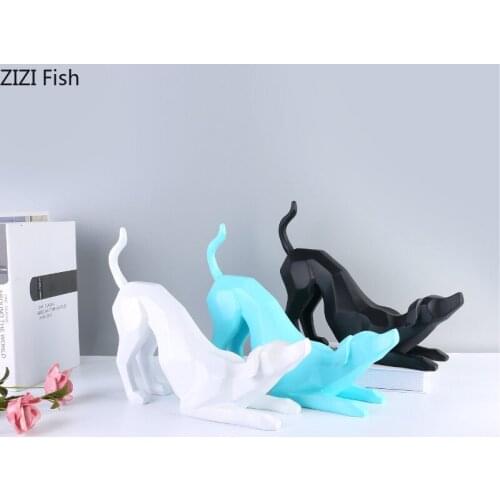 Creative Resin Geometric Dog Sculpture Desktop Porch Decoration Pure Color Cute Animal Statue Exquisite Crafts Home Decoration