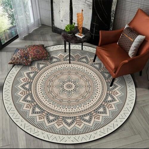 Gray Mandala Flower Carpet Round Bohemian Rug Simple Ethinic Style Floor Mat Office Chair Bedroom Bedside Carpet Washable